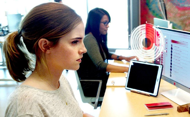 Mae (Emma Watson) is a young employee at a giant tech company who elects to become the first person to go “transparent” in The Circle, James Ponsoldt’s film version of Dave Eggers’ 2013 novel.