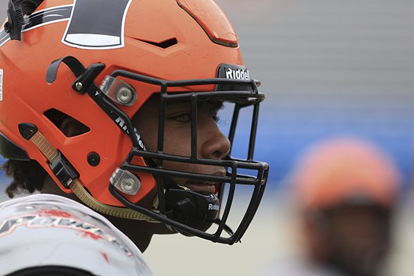 Warren receiver Treylon Burks watches during practice Wednesday, Dec. 7, 2016, at War Memorial Stadium in Little Rock.