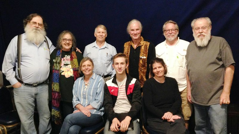 The creators of “Dance of Deceit” include, back row from left, Chuck Landis (Phil), Sandra CH Smith (Carmen), Bryan Manire (Trevor), Tom Gorsuch (author), Jeff Sargent (assistant director), Larry Horn (director) and, front row, Jules Maben (Barb), Wyatt Pavelsek (Michael) and Heather Huber (Penny).