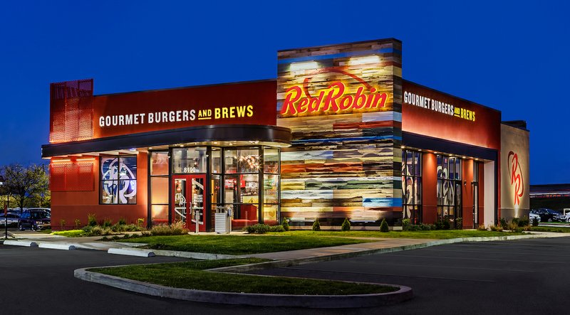 The exterior of a typical Red Robin Gourmet Burgers and Brews location.