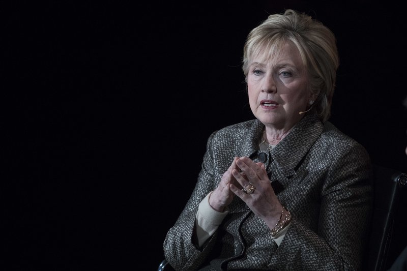 In this photo taken April 6, 2017, former Secretary of State Hillary Clinton speaks in New York.