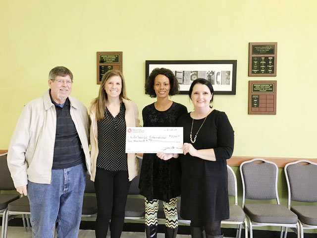 The Bank of Arkansas recently donated $2,000 in support of the Kid’s Life Program at LifeSource in Fayetteville. Founding LifeSource Director Ernie Conduff (from left) is joined by Margaret Langford, Coletta Patterson and Heather Rutherford in acknowledging the gift.