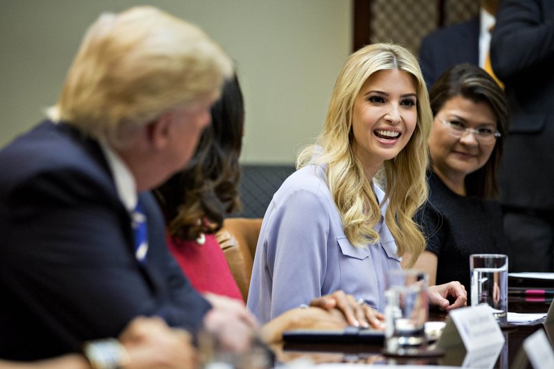 Ivanka Trump, daughter of President Donald Trump, speaks while meeting with Trump (left) and women small business owners in the Roosevelt Room of the White House in Washington on March 27, 2017. MUST CREDIT: Bloomberg photo by Andrew Harrer.