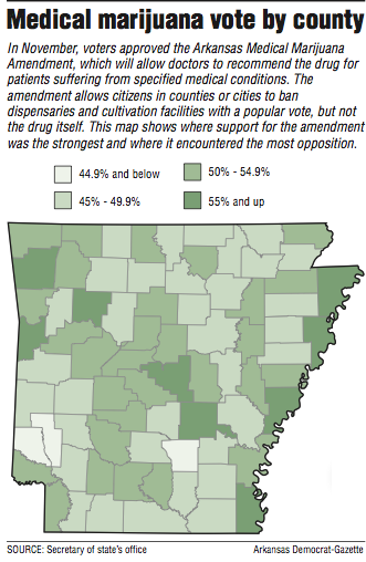 Map showing Medical marijuana vote by county