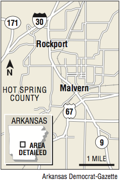 Map showing the location of Malvern and Rockport