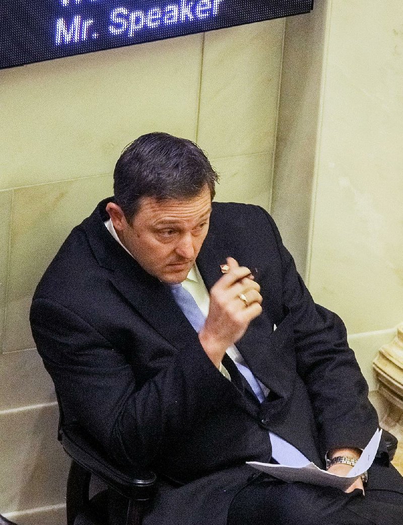 House Speaker Jeremy Gillam listens to debate on his resolution Wednesday during a House caucus meeting.