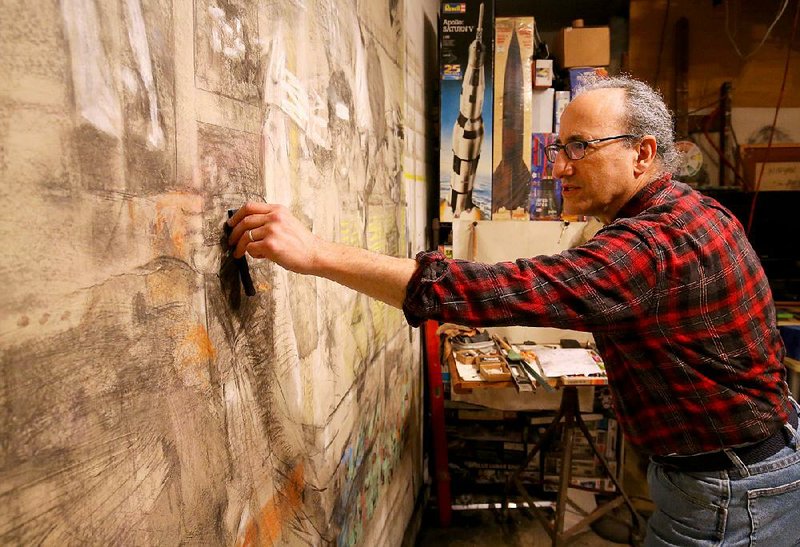 David Bailin works on a new drawing, part of a series of works inspired by his father’s Alzheimer’s disease diagnosis. An exhibition of the drawings opens Saturday at Boswell Mourot Fine Art.