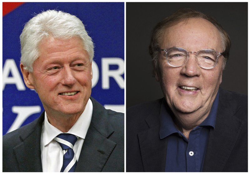 In this combination photo, former President Bill Clinton, left, appears at a political event at Upper Moreland High School in Willow Grove, Pa. on April 12, 2012, and author James Patterson appears at a photo session in New York on Aug. 30, 2016.