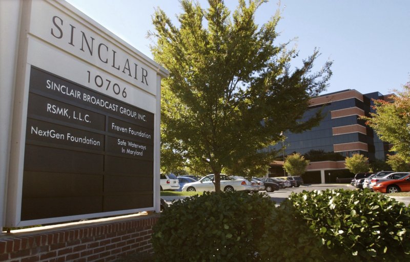 In this Tuesday, Oct. 12, 2004, file photo, Sinclair Broadcast Group, Inc.'s headquarters stands in Hunt Valley, Md. Sinclair Broadcast Group, one of the nation's largest local TV station operators, announced Monday, May 8, 2017, that it will pay about $3.9 billion for Tribune Media, adding more than 40 stations including KTLA in Los Angeles, WPIX in New York and WGN in Chicago. 