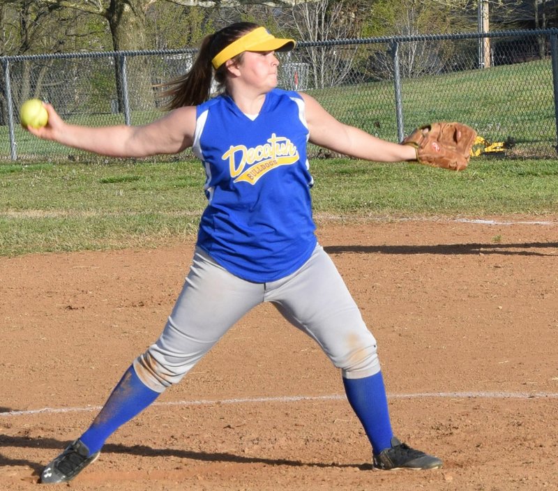 Photo by Mike Eckels Decatur&#8217;s Cameron Shaffer pitched during the April 7 Decatur-Omaha softball game at Edmiston Softball Field in Decatur. Shaffer will be on the mound for the Lady Bulldog May 10 in the state playoffs in Pine Bluff. Photo by Mike Eckels Decatur&#8217;s Cameron Shaffer pitched during the April 7 Decatur-Omaha softball game at Edmiston Softball Field in Decatur. Shaffer will be on the mound for the Lady Bulldog May 10 in the state playoffs in Pine Bluff.