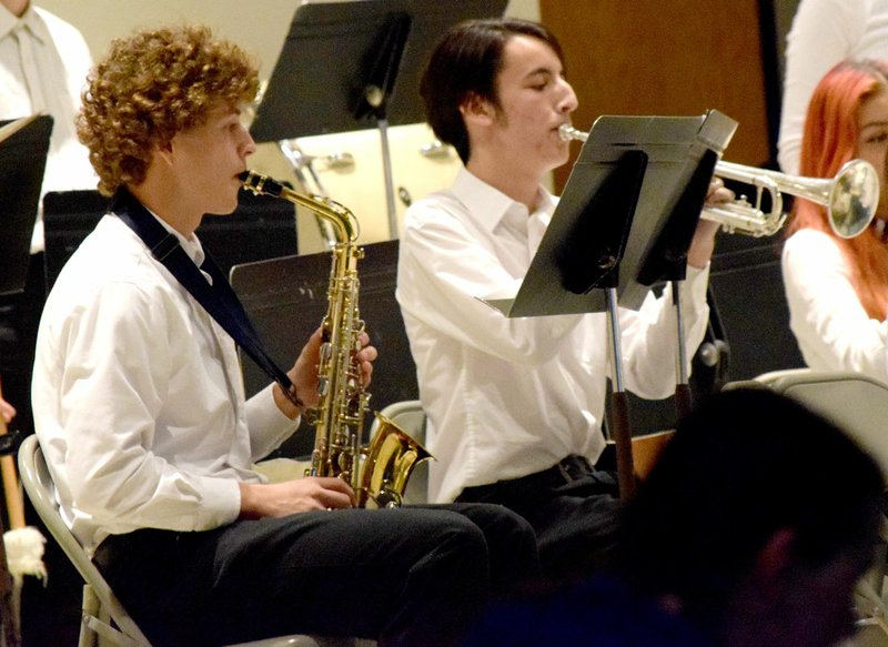 Photo by Mike Eckels Seniors Ryan Shaffer (left) and Dylan Frydrychowski performed one final time during the Decatur 2017 Spring Concert May 3 at Decatur Northside Elementary.