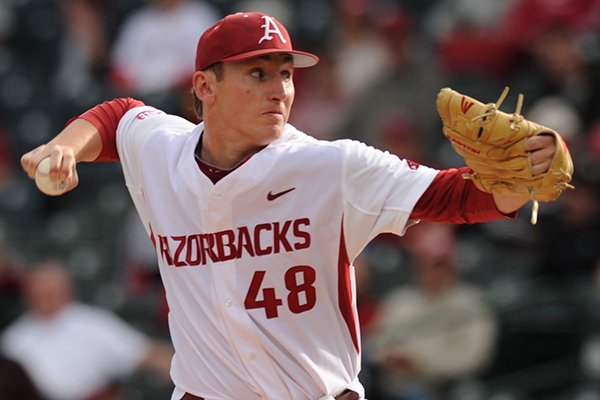 Arkansas pitcher Trevor Stephan throws during a game against Vanderbilt on Friday, May 12, 2017, in Fayetteville. 