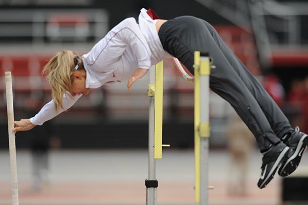 Arkansas sophomore Tori Weeks competes Saturday, April 22, 2017, in the pole vault during the John McDonnell Invitational at John McDonnell Field in Fayetteville. 