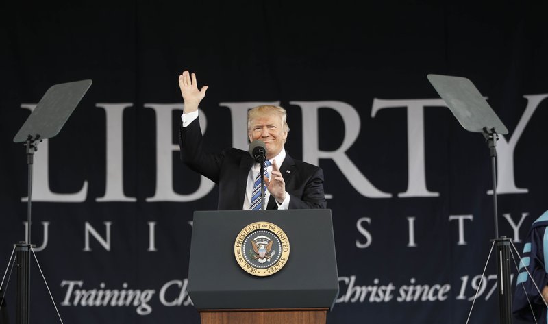 President Donald Trump gives the commencement address for the Class of 2017 at Liberty University in Lynchburg, Va., Saturday, May 13, 2017.