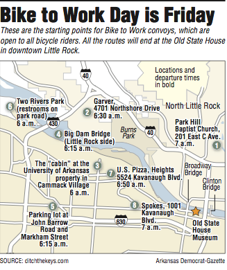 Map showing starting points for Bike to Work convoys 
