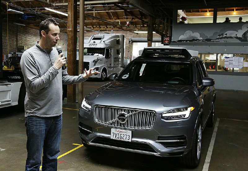 Anthony Levandowski, head of Uber’s self-driving program, speaks about the company’s driverless  car in San Francisco in December.