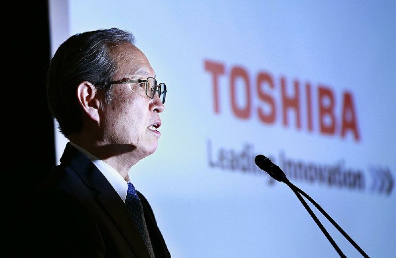 Toshiba Corp. President Satoshi Tsunakawa speaks during a news conference at the company’s headquarters in Tokyo in April.
