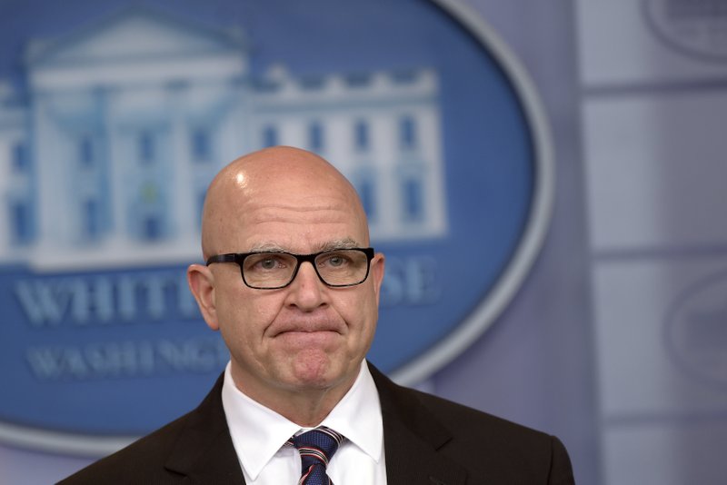 National Security Adviser H.R. McMaster pauses during a briefing at the White House in Washington, Tuesday, May 16, 2017. President Donald Trump claimed the authority to share &quot;facts pertaining to terrorism&quot; and airline safety with Russia, saying in a pair of tweets he has &quot;an absolute right&quot; as president to do so. (AP Photo/Susan Walsh)