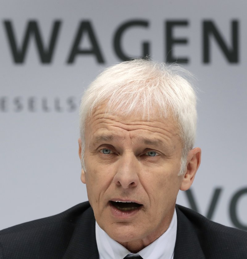 In this March 14, 2017 file photo Matthias Mueller, CEO of Volkswagen addresses the media a press conference of the German Volkswagen company in Wolfsburg, Germany.