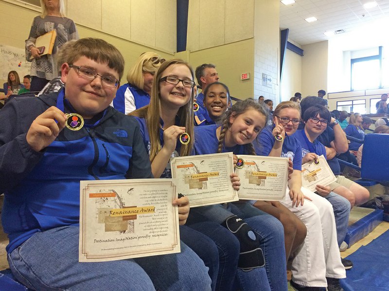 Mixed Frequencies, Bethel Middle School’s Destination Imagination team, won first place at the state competition and heads to the global competition in Tennessee on May 25. From left are Ethan Blackford, Annalise Robbins, Sadie Breeding, Sydney Wilson, Charlotte Bryant and Geoffrey Sims.