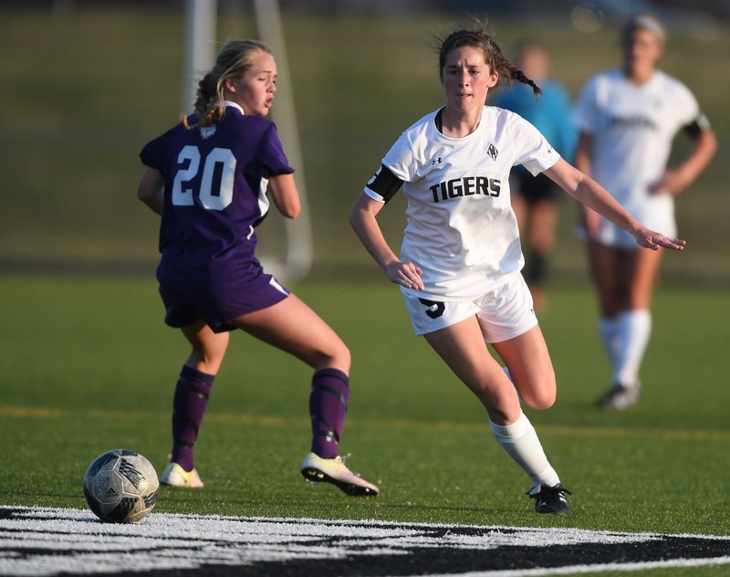 NWA Democrat-Gazette/J.T. WAMPLER 
Emma Welch is one of seven Bentonville High seniors who hope to close out their careers with their second straight Class 7A state girls soccer championship today as the Lady Tigers take on Cabot at Razorback Field in Fayetteville.