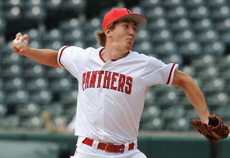 Cabot pitcher Logan Gilbertson pitched 7 innings, giving up 1 run on 4 hits with 2 walks and 3 strikeouts. The Panthers won their ÿrst state championship with a 2-1 victory over Springdale Har-Ber on Friday at Baum Stadium in Fayetteville.