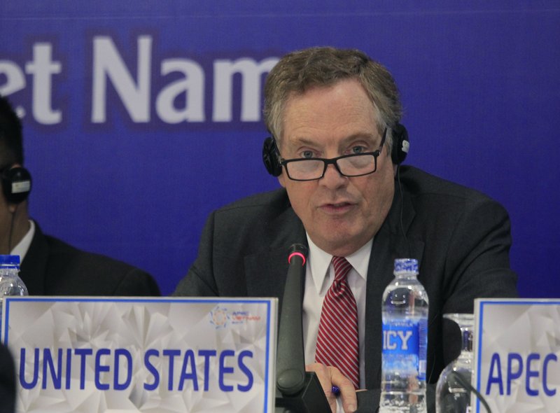 U.S. Trade Representative Robert Lighthizer speaks during a press conference after the Asia-Pacific Economic Cooperation (APEC) trade ministerial meeting in Hanoi, Sunday, May 21, 2017. The Pacific Rim trade ministers meeting in Vietnam have committed to move ahead with the Trans Pacific Partnership trade pact after the United States pulled out. 