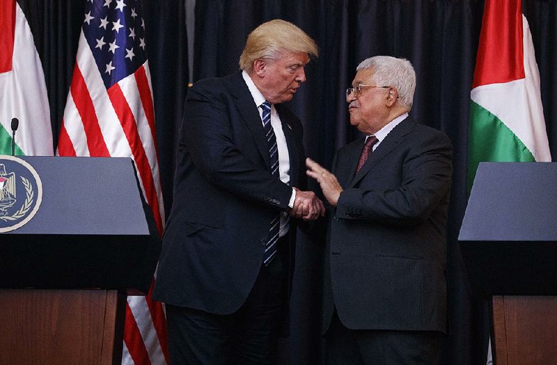 President Donald Trump and Palestinian President Mahmoud Abbas conclude an appearance Tuesday in the West Bank city of Bethlehem.