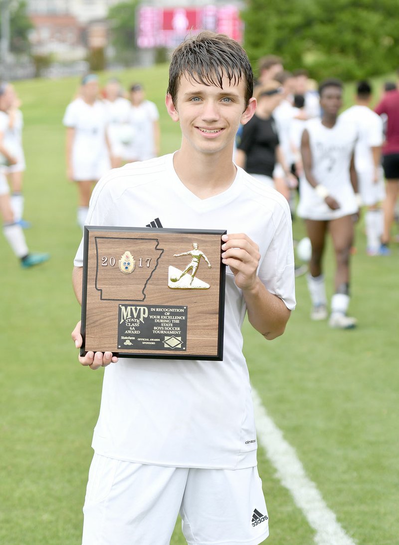 Bud Sullins/Special to the Herald-Leader Siloam Springs sophomore Eli Jackson earned the Most Valuable Player award for the Class 6A state championship game after scoring three goals.