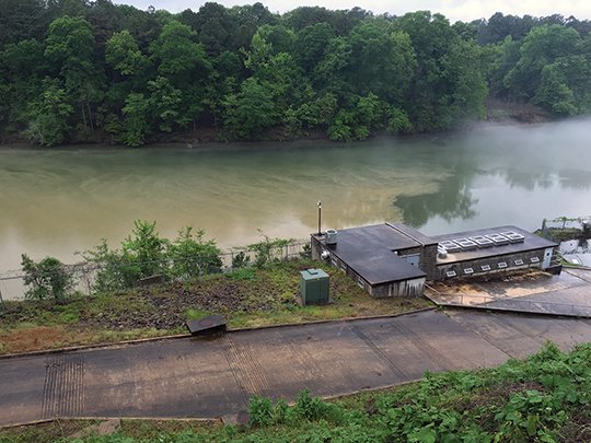 Submitted photo MUDDY WATERS: Turbid water collects near the intake of the Ouachita Plant on upper Lake Hamilton after heavy rains. New chemicals added to the treatment process makes it easier for the city to treat the turbid water.