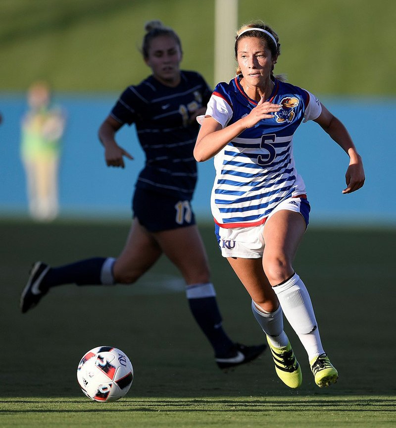 Tayler Estrada, a former soccer standout at Bentonville High and at Kansas, will head Friday to Sweden to begin a venture in women&#8217;s professional soccer.