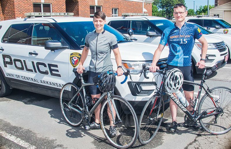 Sgt. Sarah Garrett-Jones and Capt. Jeremy Crabb, police officers for the University of Central Arkansas, are gearing up to ride in the 545-mile AIDS/LifeCycle race June 4-10 in California. This will be Crabb’s third time to participate in the event and Garrett-Jones’ first. Crabb said awareness of the issue is important, and the money raised from the event makes “a real difference in the lives of real people every day.”