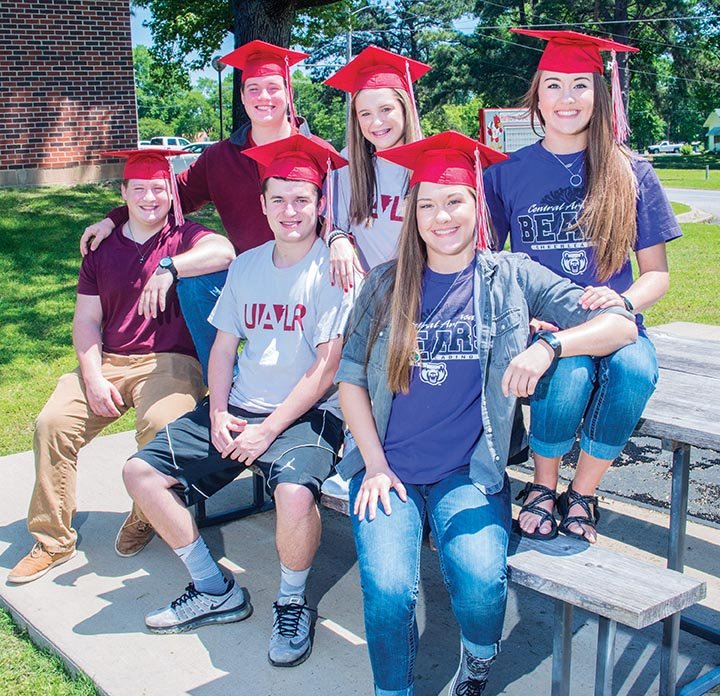 Three sets of twins were among this year’s graduates of Haskell Harmony Grove High School. They include, front row, from left, Seth Ambort and his brother, A.J. Ambort, back row; Brady Cross, front row, and his sister, Shelby Cross; and Jasmine Allred, front row, and her sister, Jessica Allred.