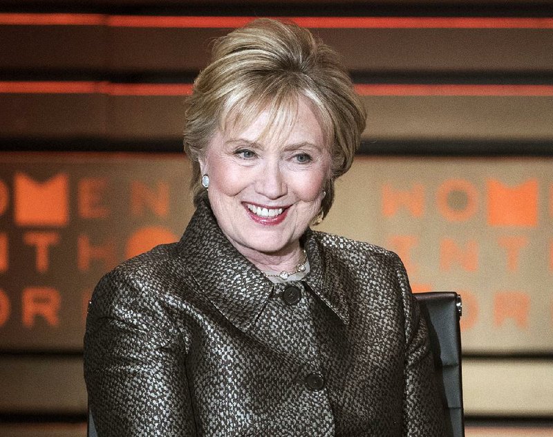  In this April 6, 2017 file photo, former Secretary of State Hillary Clinton speaks during the Women in the World Summit in New York. 