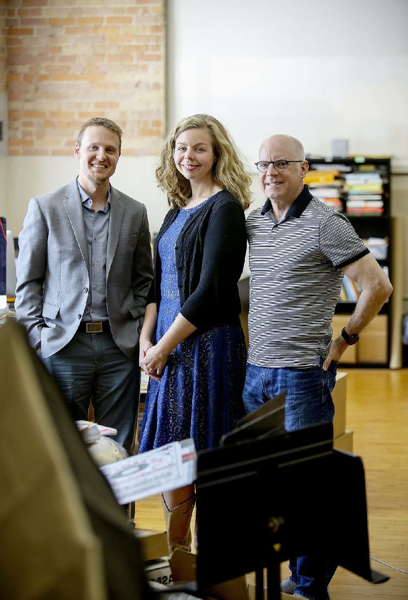 Oxford American’s Executive Director Ryan Harris (from left), Editor Eliza Borne and Senior Editor Jay Jennings at the magazine’s Little Rock office.