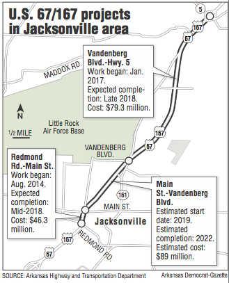 A map showing U.S. 67/167 projects in Jacksonville area