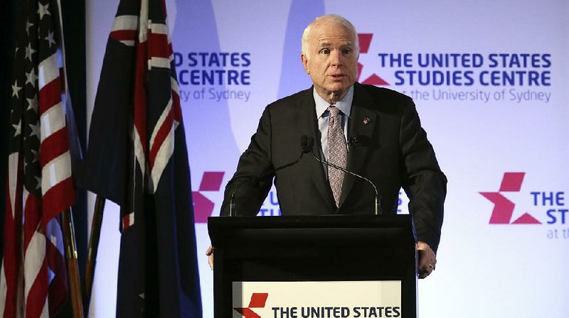 U.S. Sen. John McCain, in a speech Tuesday in Sydney, urged Australia to stick with the U.S., saying a majority of Americans believe that globalization is a good thing.