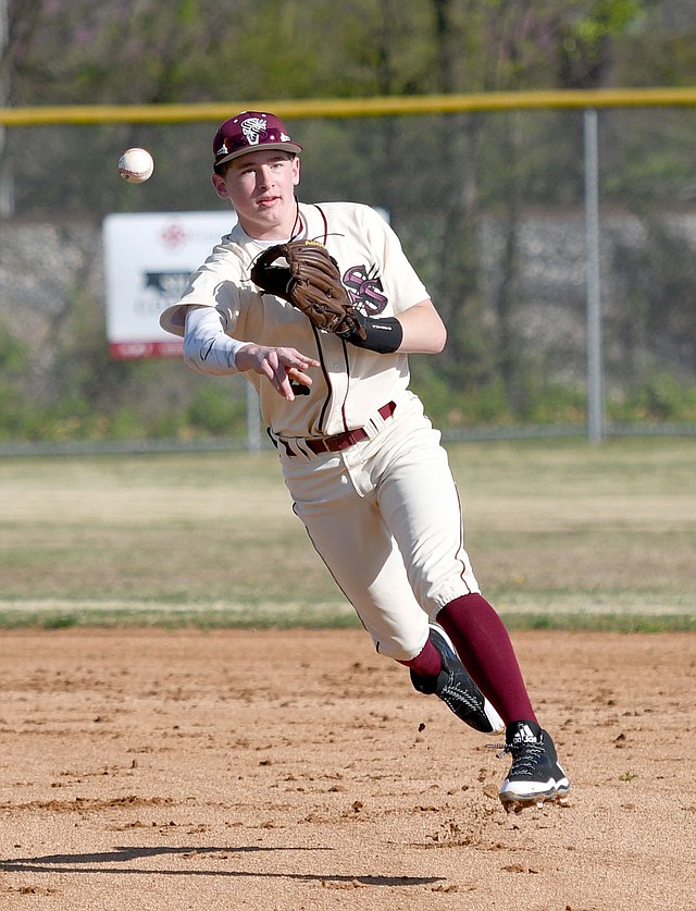Bud Sullins/Special to the Herald-Leader Second baseman L.T. Ellis makes a play in a game during high school baseball season. Ellis is on the roster for the Siloam Springs American Legion Post 29 baseball team.