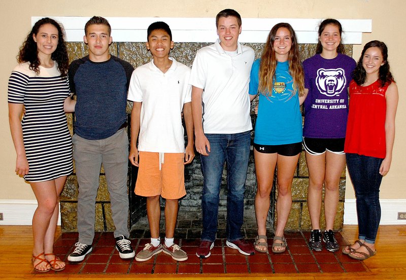 Janelle Jessen/Herald-Leader The American Legion Post 29 and American Legion Auxiliary held a send-off ceremony for Boys State and Girls State participants on Friday evening. Pictured are Hannah Boss, Matthew Nance and Vince Rajsonbath, all of Gentry, and Will Nokes, Brooklyn Buckminster, Hadlee Hollenback and Sarah Haught, all of Siloam Springs. Not pictured are Alexia Lo, Chloe Oxford, Chandler Losh and Catherine Donner.