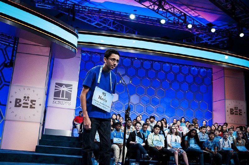 Haris Rana, 13, of Fort Smith participates in the preliminary rounds of the 2017 Scripps National Spelling Bee on Wednesday in National Harbor, Md. Haris survived a morning round but was eliminated in the afternoon.