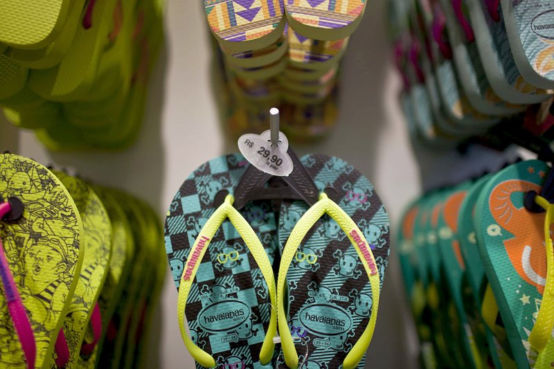 Havaianas sandals are displayed for sale at a store in Rio de Janeiro. 