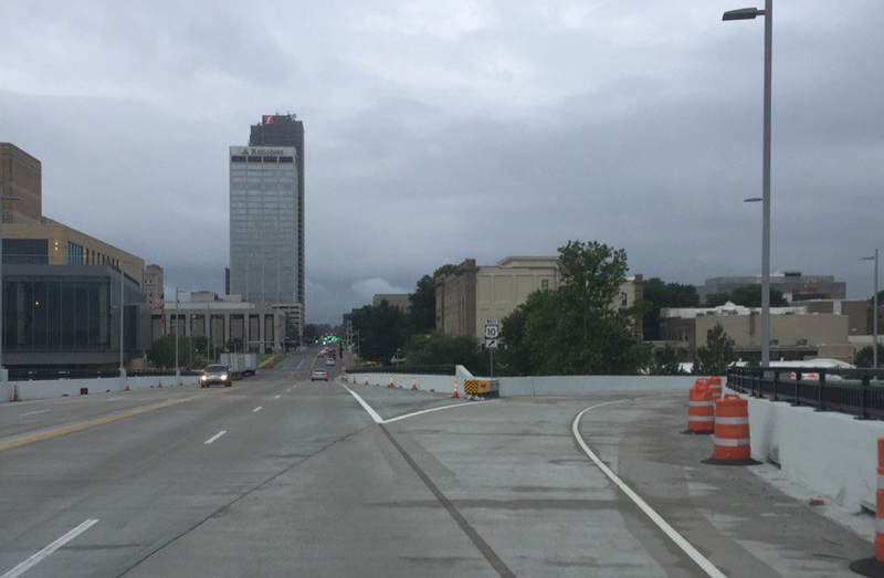 The ramp from the Broadway Bridge to LaHarpe Boulevard is now open to traffic.