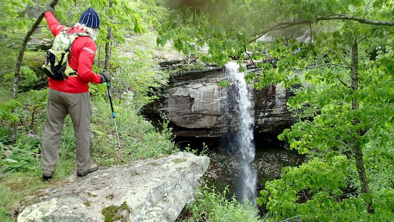 Tom Mowry of Nob Hill takes in the view May 1 at the Sweden Creek Falls, an 80-footer at Sweden Creek Natural Area.