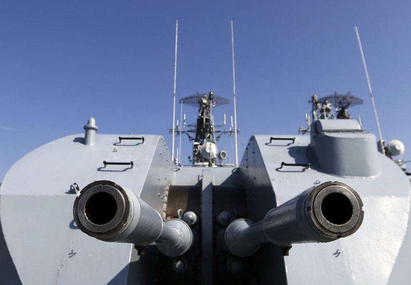 In this photo taken Wednesday, March 15, 2017, a light frigate "Kotor" is anchored in the harbour of Bar, Montenegro. Despite the Russian anger and a deep split within the nation of some 620,000 people over the issue, Montenegro is formally becoming the 29th member of the Western military alliance at a ceremony in Washington on Monday. 