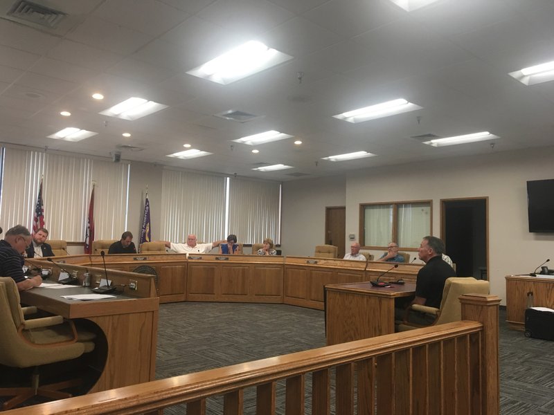 NWA Democrat-Gazette/Scarlett Sims
Washington County Sheriff Tim Helder talks to the Washington County quorom court personel committee Monday, June 5, 2017 in the quorom courtroom at the Washington County Courthouse in Fayetteville.