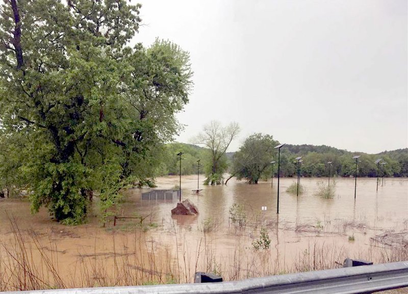 Photo Submitted A panoramic photo shows the high levels of flooding at the Siloam Springs Kayak Park during the historic flood in late April 2017.