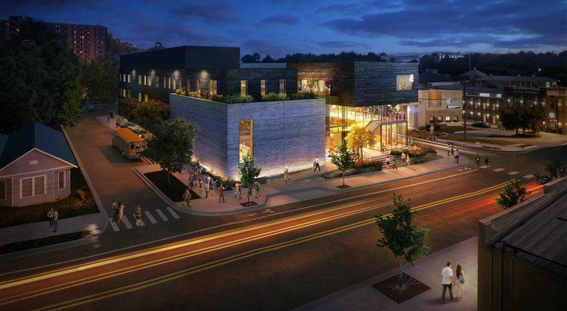 Courtesy of TheatreSquared. An artist's rendering shows an elevated view of the TheatreSquared building, set to begin construction in late June.