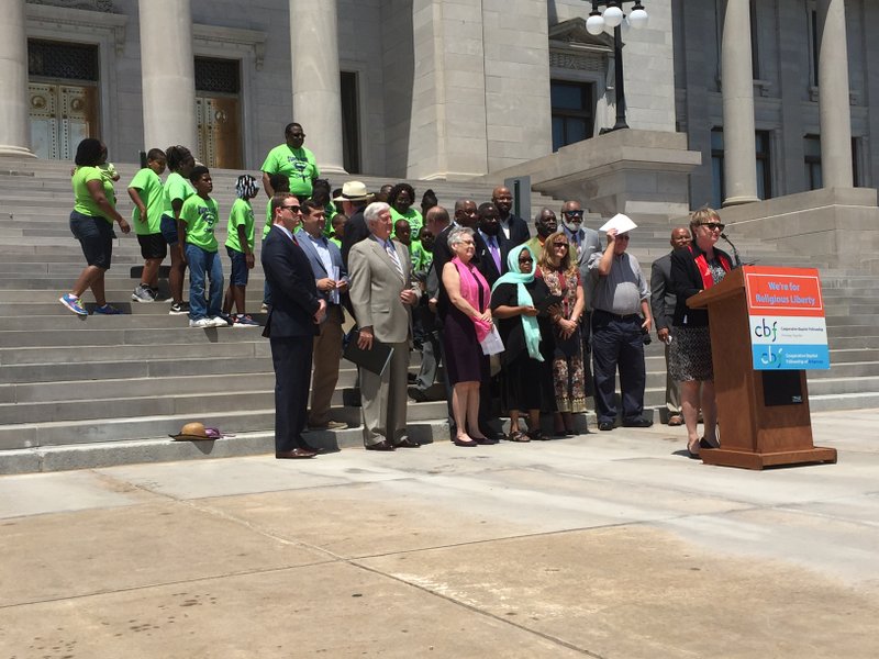 Religious leaders gather on state Capitol steps to support Wendell Griffen, a judge who has been criticized for his participation in a death penalty protest.