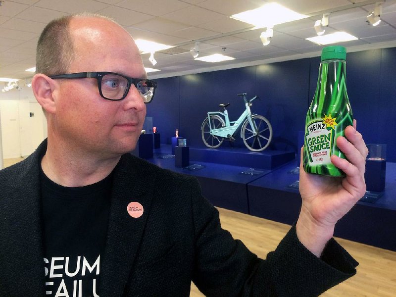 In this photo taken earlier this month, Samuel West, curator of the Museum of Failure, holds a bottle of Heinz ‘Green Sauce’ tomato ketchup at the museum in Helsingborg, Sweden.