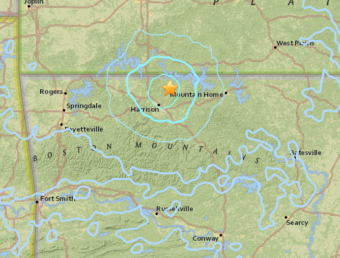 The star on this U.S. Geological Survey map shows the epicenter of an earthquake Sunday morning.